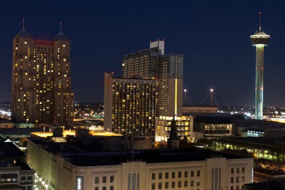 Aerial view of San Antonio, Texas at night