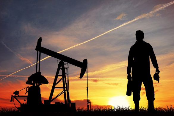 Oil pump at sunset