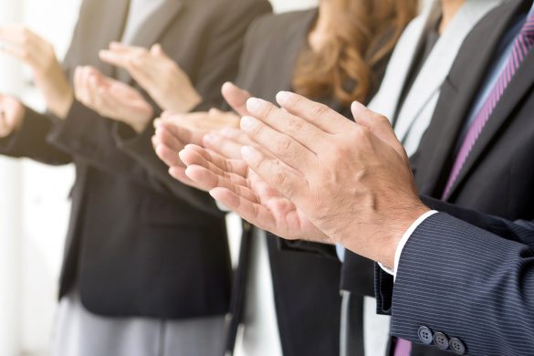 Group of business people giving an applause in the meeting, panoramic banner