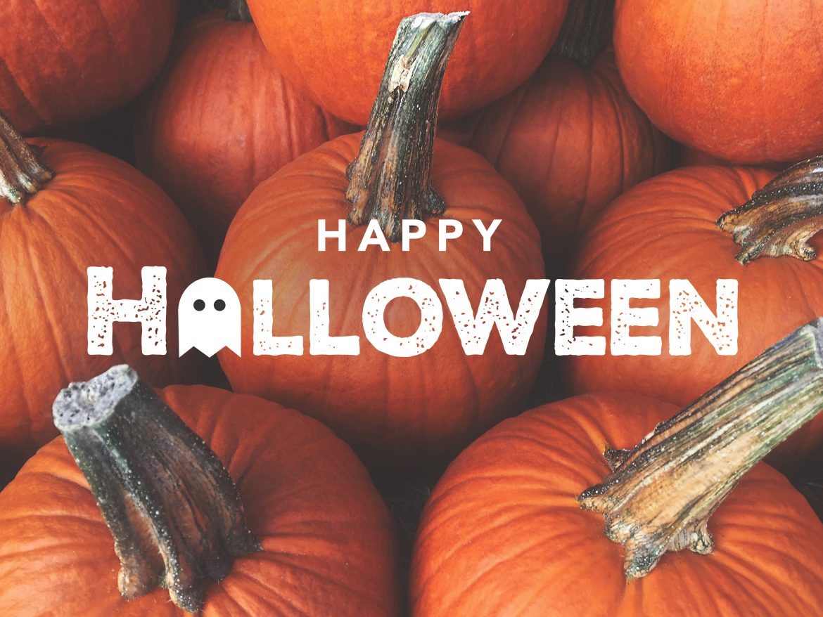 Happy Halloween Typography With Pumpkins Background