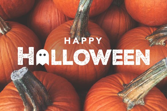 Happy Halloween Typography With Pumpkins Background