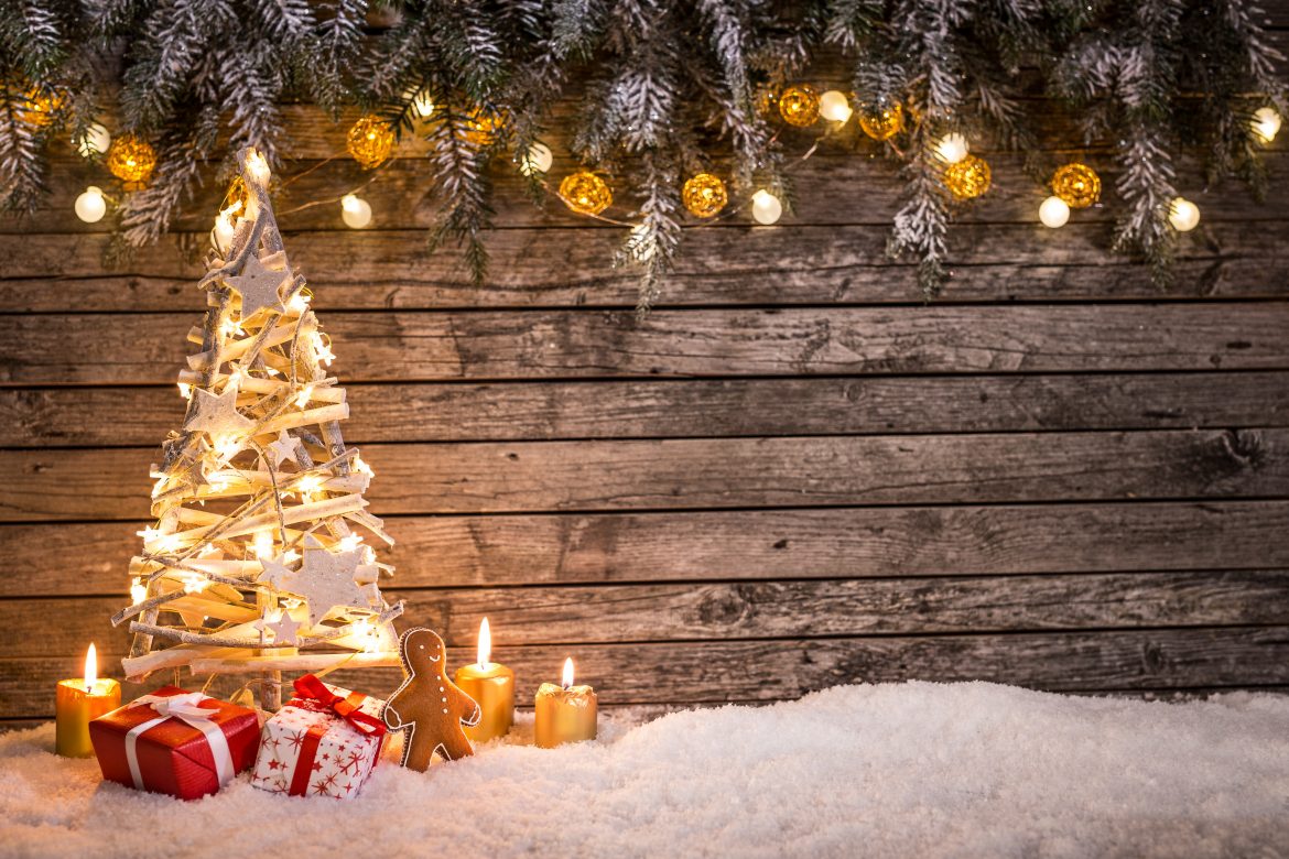 Christmas decoration on wooden background, close-up.